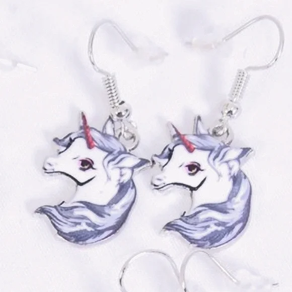 Unicorn Gold Earrings Ear Wire *Lt Purple Pony Horse White Hypoallergeni…