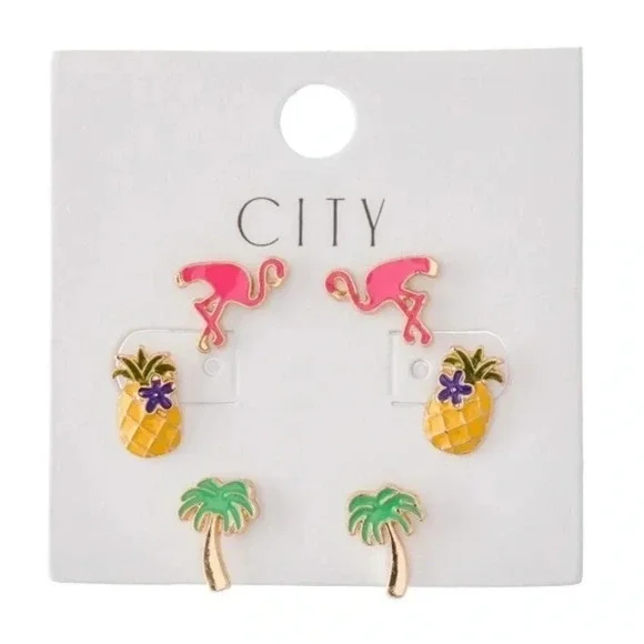 Summer Time Enamel Coated Stud Earring Set