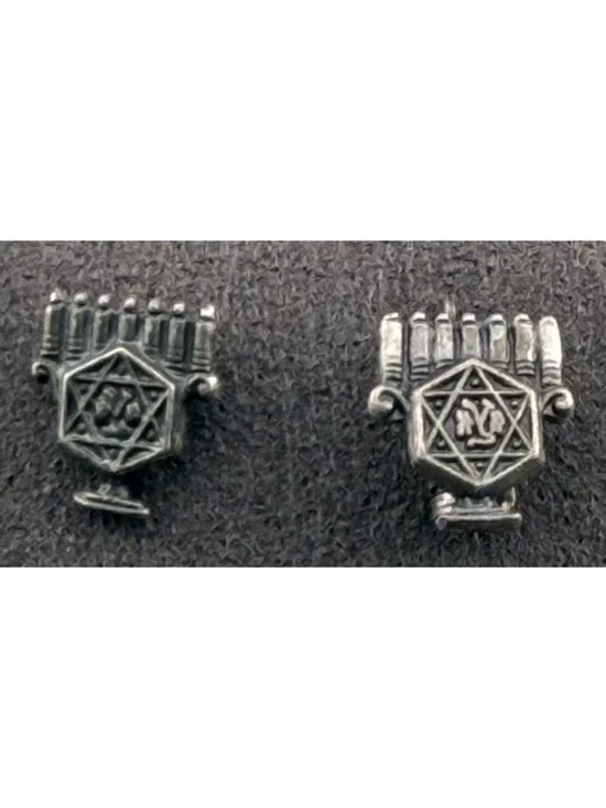 Vintage Menorah Star of David Lapel Pins Judaica Silver Plate Pair Mixed Backs