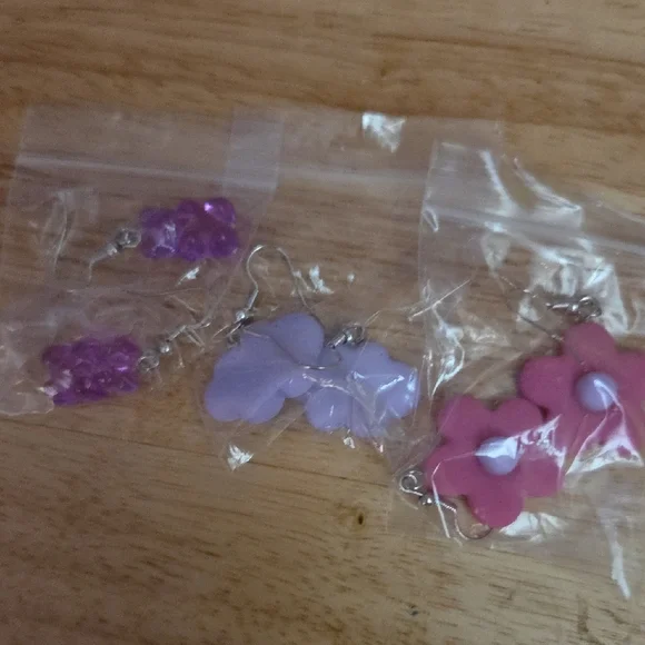 Earrings,Purple and Pink Flower Set