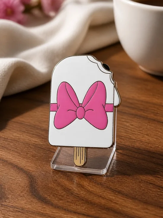 Disney White Popsicle Enamel Pin with Pink Bow