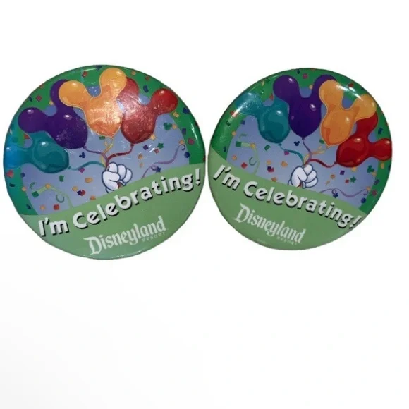 Two Disneyland Resort button pins I'm Celebrating 3
