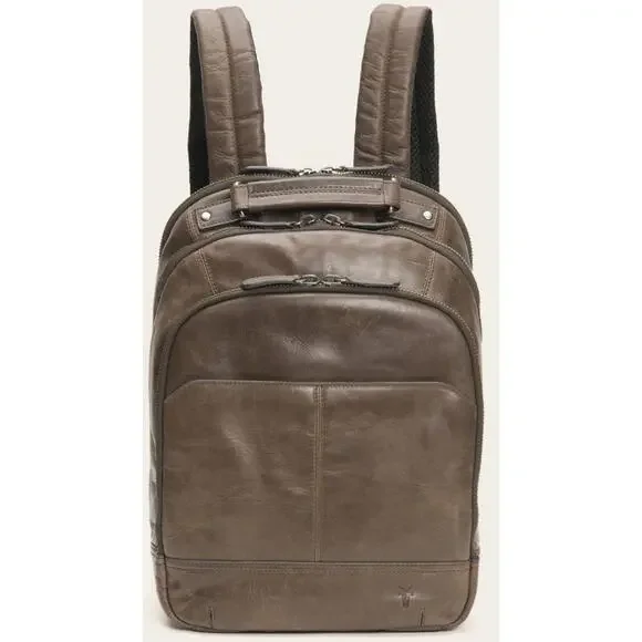 Frye Logan Multi Zip Leather Brown Slate Travel Backpack