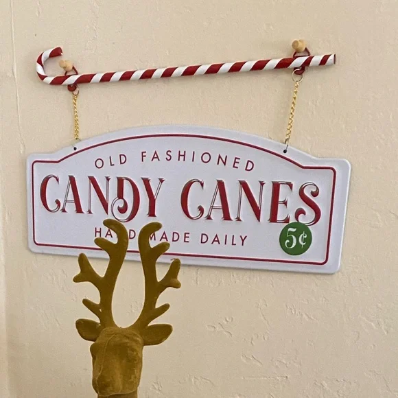 Christmas Target Bullseye Old Fashioned Candy Canes Metal Sign