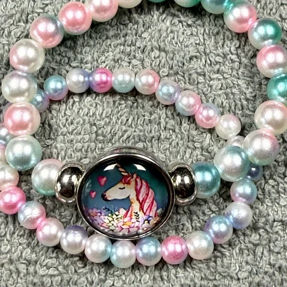 Unicorn Charm Bracelet with Colorful Pearls