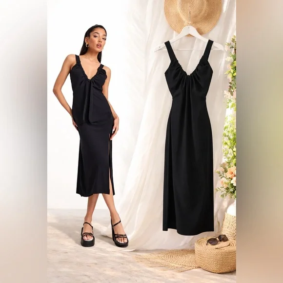 Abercrombie & Fitch XS Floral Slip Midi Dress Summer Vacation Slit Adjustable
