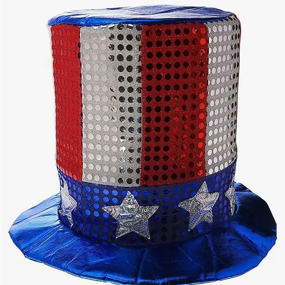 NWT, Patriotic Sequin Top Hat - Red, Silver, and Blue. One size