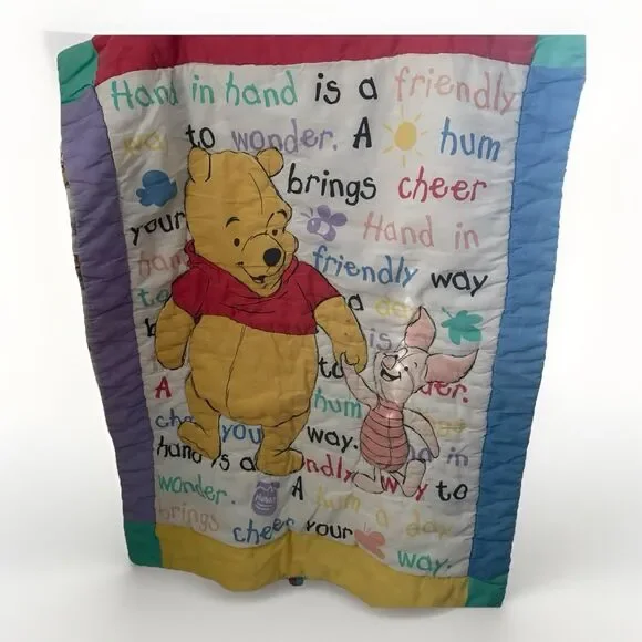 Vintage Winnie the Pooh Piglet Crib Comforter Quilt 32x42 Colorful 1996 Flawed
