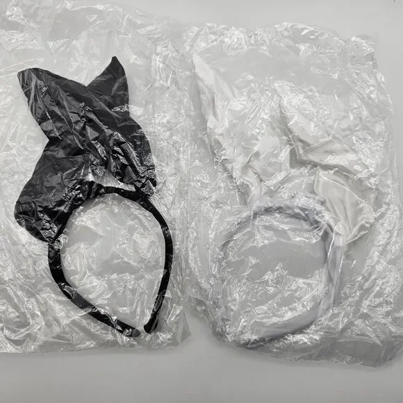 Lot of 2 LED Bunny Ear Headband Lights Halloween Costume Cosplay Black and White