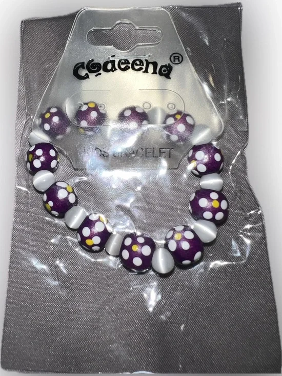 🔴New Codeena Kids Purple White Yellow Polka Dot Spacers Beaded Stretch Bracelet