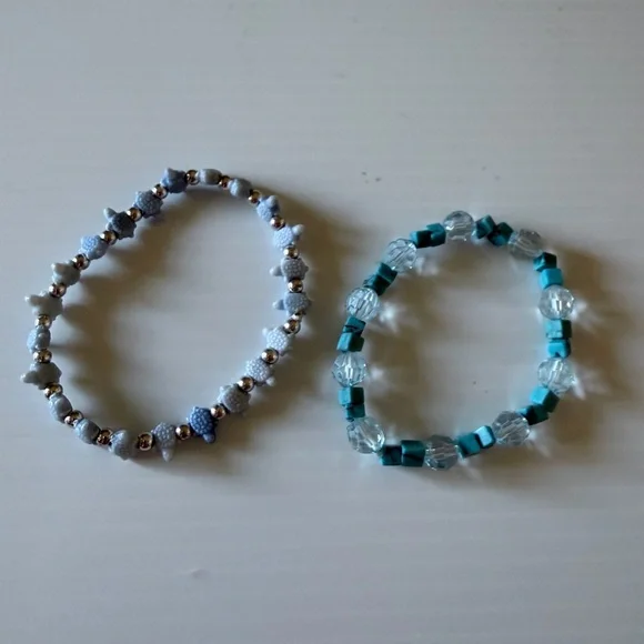 Acrylic Beaded Stretch Bracelets - Blue & Turquoise