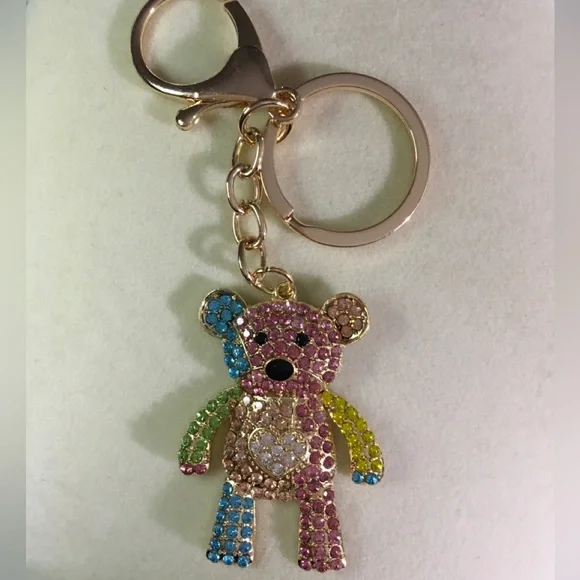 Multicolor Teddy Bear Keychain NEW