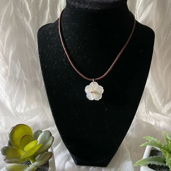 3 choker necklaces (white flower, white shell, wooden beads)
