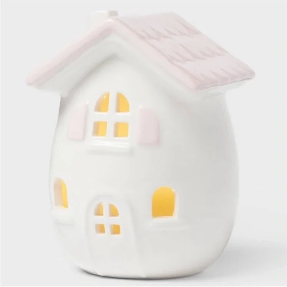 Target Spritz Easter Spring LIGHT UP Pink & White Ceramic House