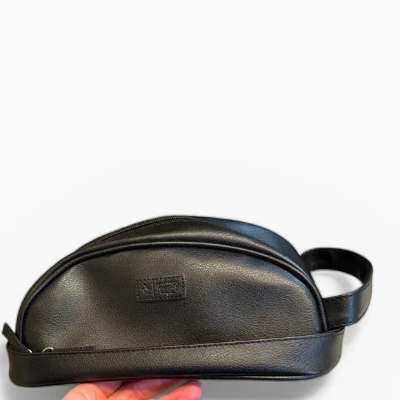 Black Leather Toiletries Bag