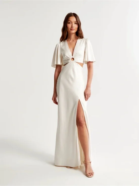 Abercrombie & Fitch Ivory Maxi Dress with Ring Cutout