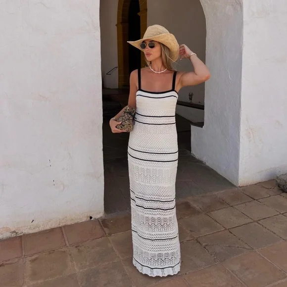 Abercrombie & Fitch White and Black Maxi Dress