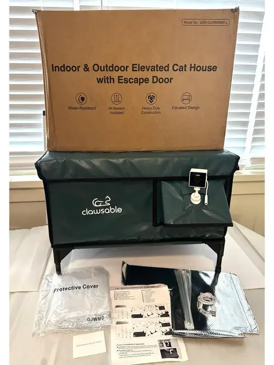Clawsable Elevated Cat House Indoor Outdoor Insulated Weatherproof Escape Door