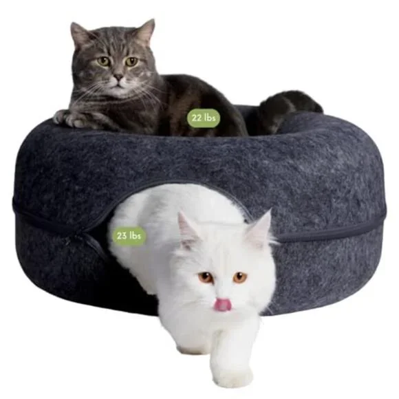 Large Cat Cave Tunnel Bed Donut Hideaway Scratch Felt Dark Gray