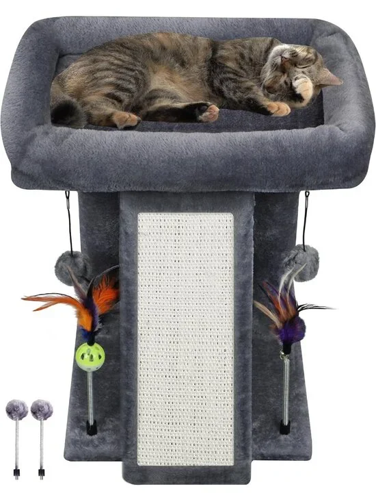 New Cat Tree Tower with Scratching Post Activity Center with Toy Balls - Grey