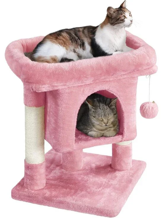 New 23.5in Cat Tree Tower, Pink Condo with Sisal Scratching Posts for Cats