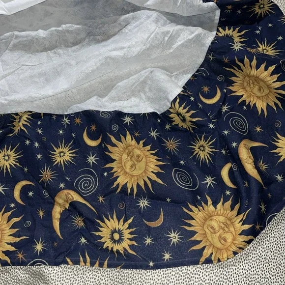 VTG 90s Bed Skirt Celestial Sun Moon Stars Full Double Blue Gold Whimsigoth Y2K