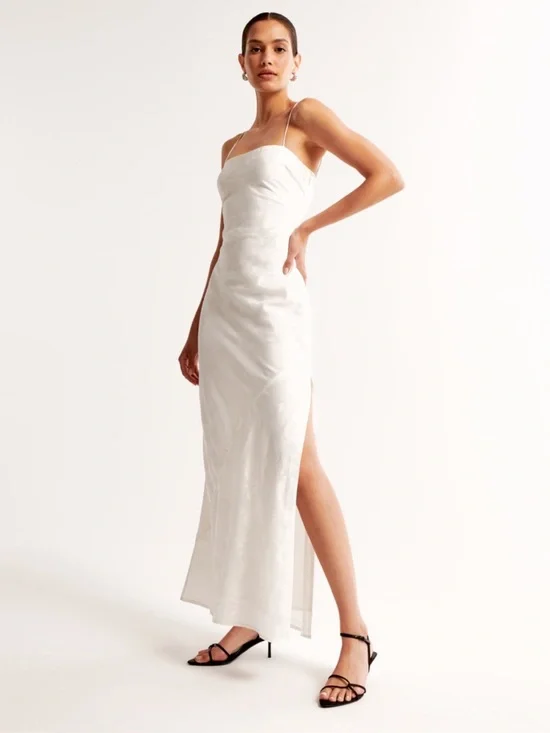 Abercrombie & Fitch White Satin Maxi Dress