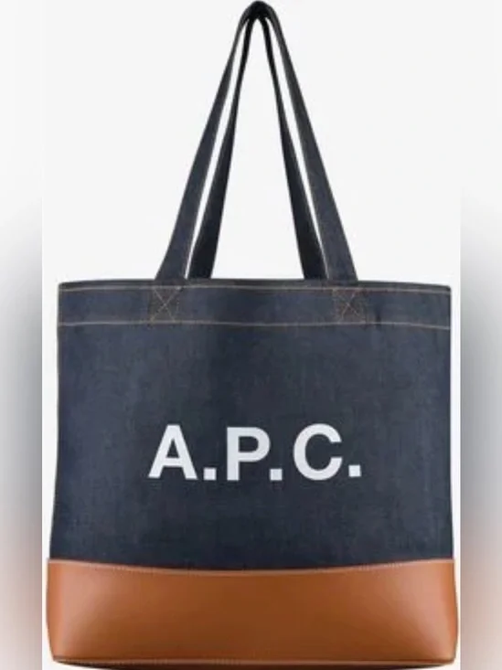 A.P.C. Navy Denim Tote with Brown Leather Base NWOT
