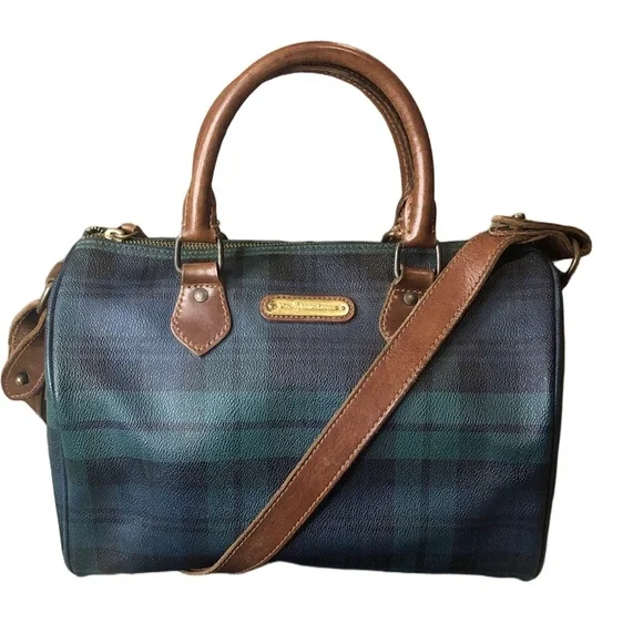 RALPH LAUREN Black Watch Plaid Crossbody Duffle Shoulder Boston Doctor Bag 30