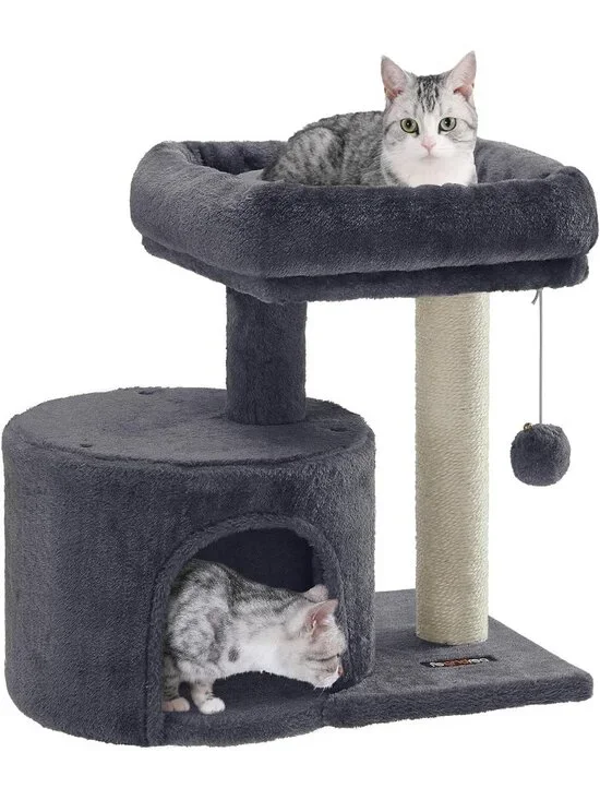 New Cat Tree Tower, Smoky Gray Condo with Sisal Scratching Post for Kittens