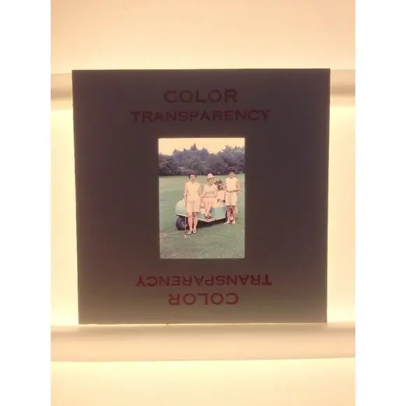 Vtg 50s Mid Century Three Women Golf Cart Golfing Summer Photograph Color Slide