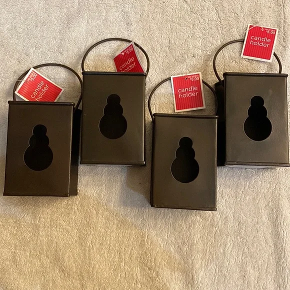 Set of 4 Target Rustic Snowman Tea light Candle Holder NWT