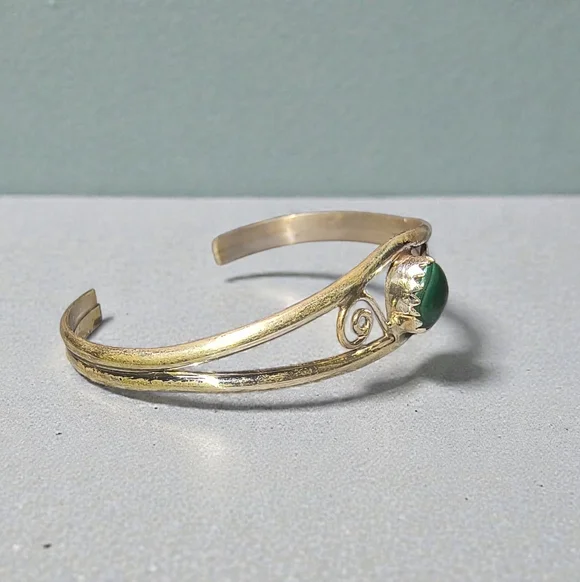 Malachite And Sterling Silver Signed Native American Baby Bracelet