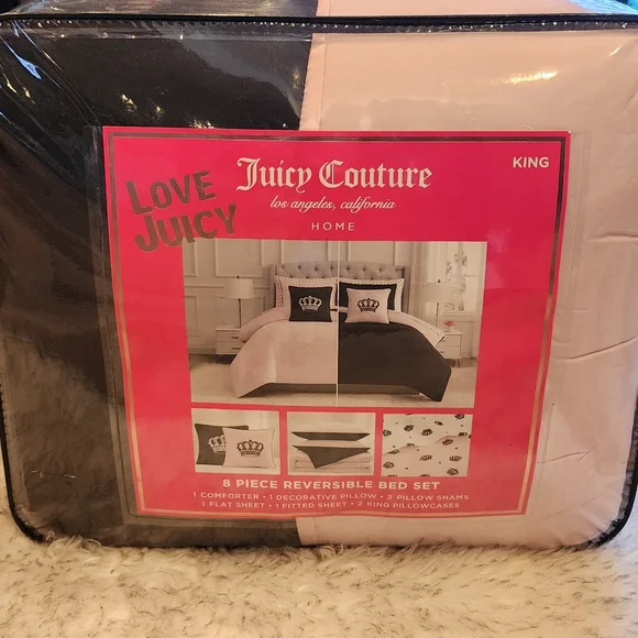 Juicy Couture Reversible 8 Piece King Size Designer Bed Set New