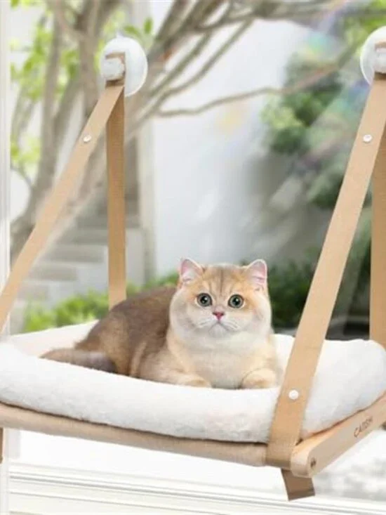 Cat Window Hammock Wooden Perch Suction Cup Bed Foldable Washable Cat Bed