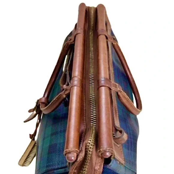 RALPH LAUREN Black Watch Plaid Blue Green Doctors Boston Weekend Overnight Bag
