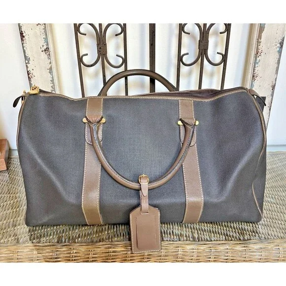 Dunhill Boston Weekender Bag Brown Leather & Coated Canvas Dunhill Lock/Key Tag