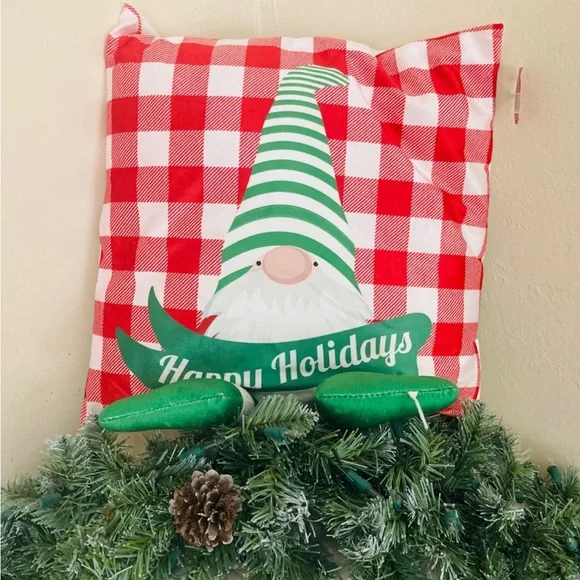 New target Christmas gnome with hanging legs plaid red pillow 🎄