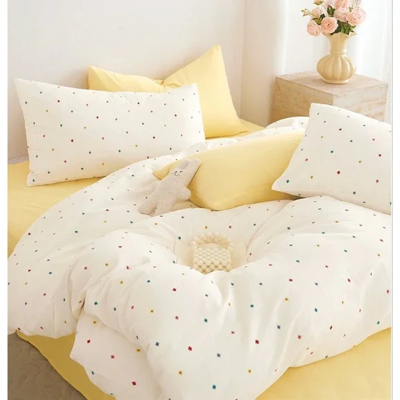 Twinkle Dots‎ White 100% Double Layer Cotton Comforter Set Twin Cozy Modern