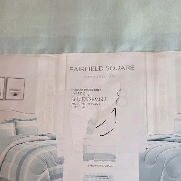 Fairfield Square Queen Austin Stripe/Solid Reversible 8 Pc. Comforter Set-Blue