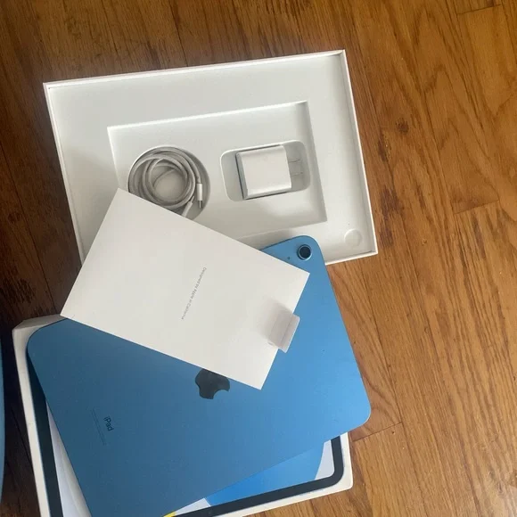 Apple Blue iPad with Charger and Cable