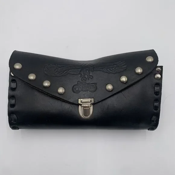 Leather Motorcycle Studded‎ Storage Pouch Eagle