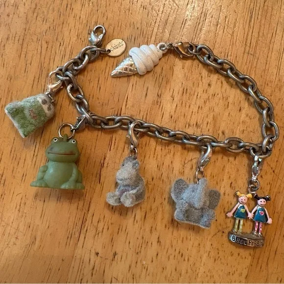 Claire's Silver Charm Bracelet with Green Frog and Teddy Bear