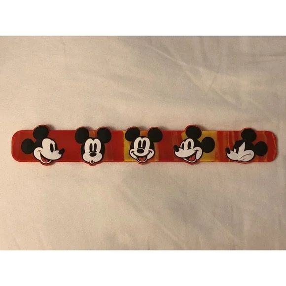 NEW Disney Parks Mickey Mouse Red & Yellow Slap‎ Bracelet Many Faces of Mickey