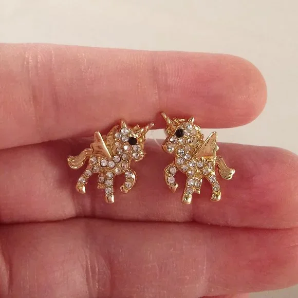 Gold Plated Unicorn Diamond Ziron Stud Earrings Party Gift
