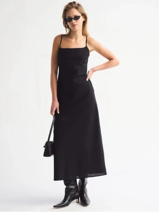 The A&F Julia Slip Linen-Blend Midi Dress size small petite NWT Abercrombie