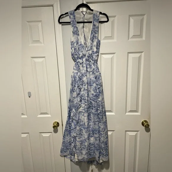 Abercrombie & Fitch Blue and White Toile-Print Sleeveless Maxi Dress