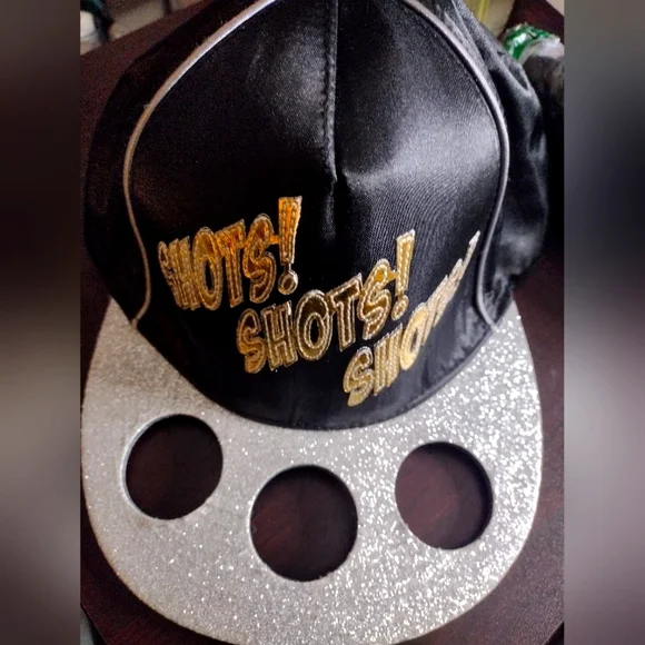 Black and Silver Party Hat with Gold Accents Shots Shots Shots Fitted Hat