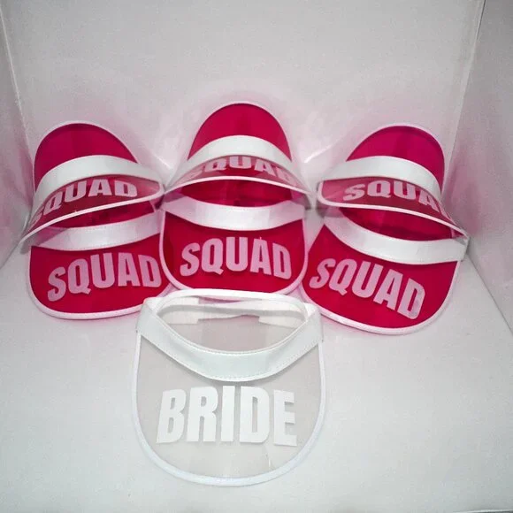 Pop Fizz Designs 90s Bachelorette Squad Visors | Bride & Bridesmaid Hats | Retro