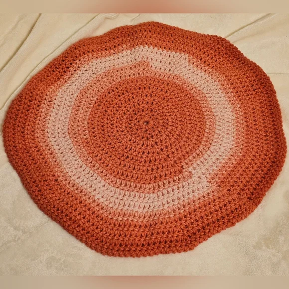 Handmade Crochet Round Pet Bed Or Kennel Rug In Salmon And Pink Ombre